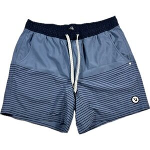 Vuori Cruise Boardshorts Mens Medium Blue Striped Elastic Waist Swim Trunks